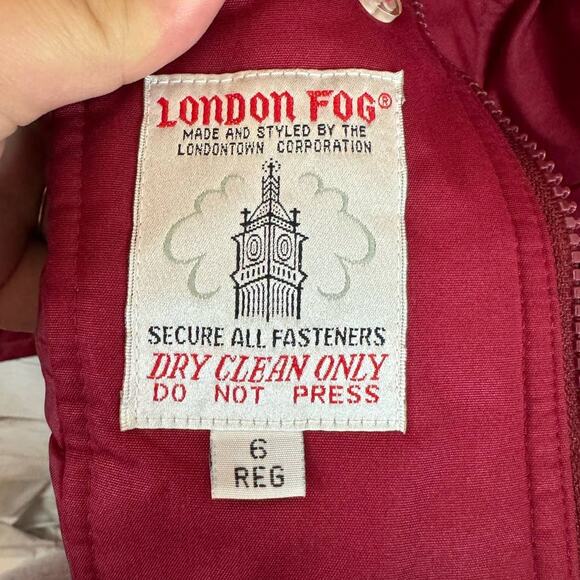 London Fog Red Full Zip & Button Up Coat With Plaid Scarf Size 6 - Picture 8 of 8